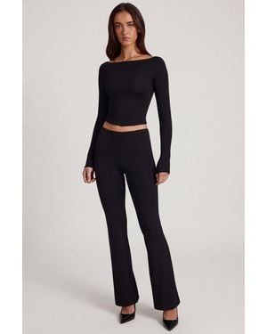 Oh Polly Modal Mid-Rise Flared Trousers - Black