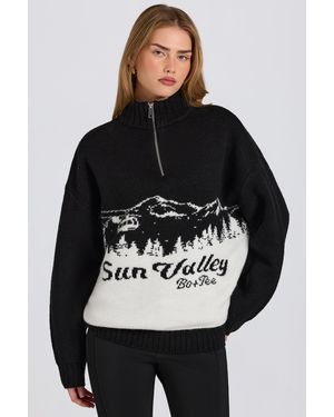 BO+TEE Knit Quarter-Zip Turtleneck Oversized Jumper - Black