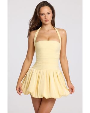 Oh Polly Halterneck Lace-Up Bubble Hem Corset Micro Mini Dress - Yellow