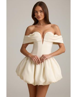 Dead Off-Shoulder Layered Bubble Hem Corset Mini Dress - White