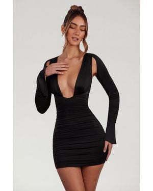 Oh Polly Low Plunge Ruched Mini Dress - Blue