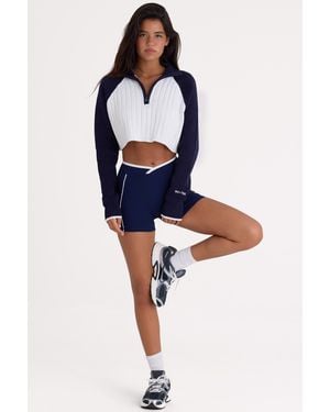 BO+TEE Ribbed Knit Quarter-Zip Cropped Jumper - Blue