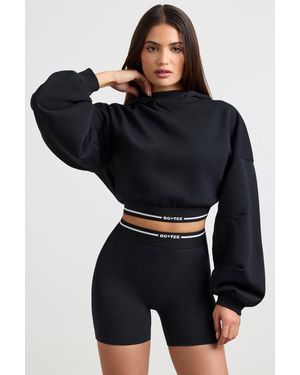 BO+TEE Stretch Cotton Fleece Cropped Hoodie - Black