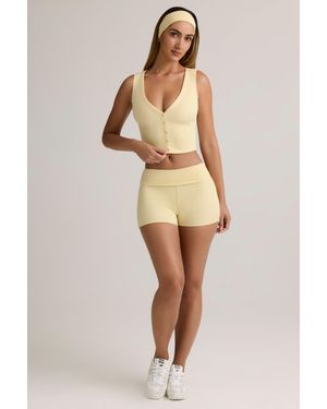 Oh Polly Modal Ribbed Mid-Rise Foldover Shorts - Yellow