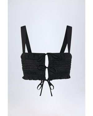 Oh Polly Ruffled Tie-Front Crop Top - Black