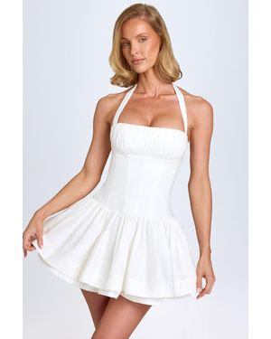 Oh Polly Ruched Halterneck Mini Dress - White