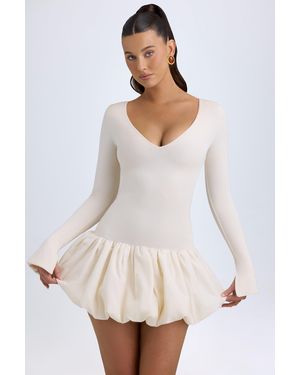 Oh Polly Modal Drop-Waist Bubble Hem Mini Dress - White