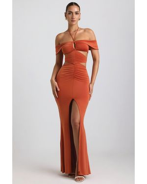 Oh Polly Slinky Jersey Cut-Out Halterneck Gown - Orange