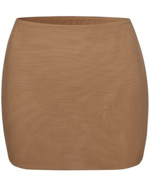 Oh Polly Soft Mesh Low-Rise Micro Mini Slip Skirt - Natural