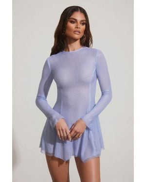 Oh Polly Embellished Long Sleeve Backless Mini Dress - Blue
