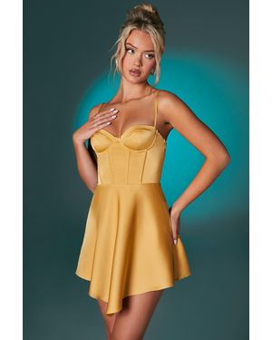Oh Polly Asymmetric Hem Corset Mini Dress - Metallic