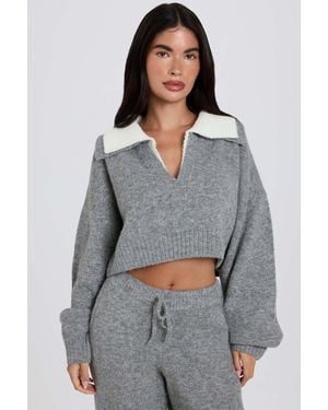 BO+TEE Soft Knit Layered Collar Cropped Jumper - Grey