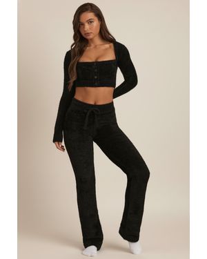 Oh Polly Fluffy Knit Wide-Leg Trousers - Black