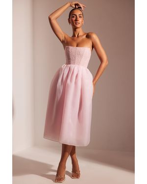 Oh Polly Embellished Corset Tulle Skirt Midi Dress - Pink