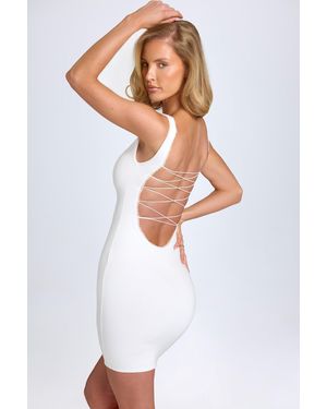Oh Polly Modal Lace-Trim Bodycon Mini Dress - White
