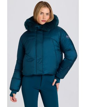BO+TEE Waterproof Faux-Fur Hood Cropped Ski Jacket - Blue