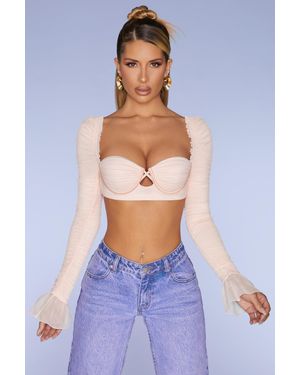 Oh Polly Long Sleeve Ruched Crop Top - Pink