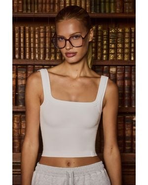 BO+TEE Seamless Soft Rib Square-Neck Tank Top - White