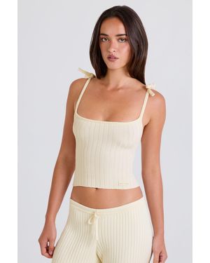 BO+TEE Ribbed Knit Tie Tank Top - White