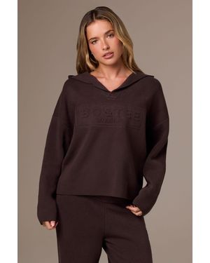 BO+TEE Ribbed Knit Oversized Hoodie - Brown