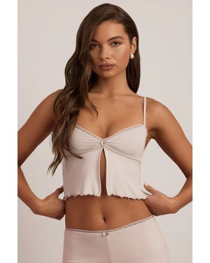 Oh Polly Modal Lace-Trim Babydoll Pyjama Top - Grey