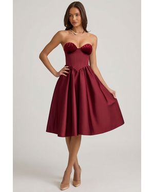 Oh Polly Strapless Corset Midi Dress - Red