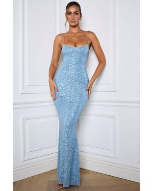 Oh Polly Embellished Fishtail Maxi Dress - Blue
