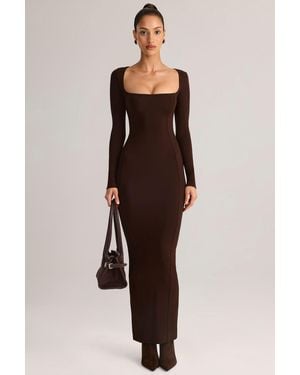 Oh Polly Modal Square-Neck Bodycon Maxi Dress - Brown