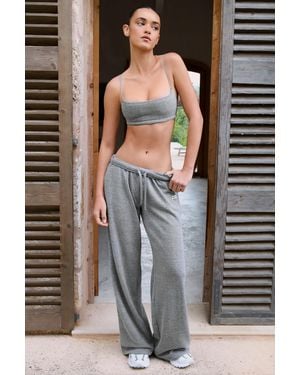 BO+TEE Textured Cotton Button Low-Rise Wide-Leg Joggers - Grey