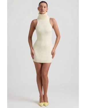 Oh Polly Ribbed-Knit Turtleneck Mini Dress - Yellow