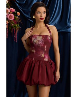 Oh Polly Halterneck Lace-Up Bubble Hem Mini Dress - Multicolour