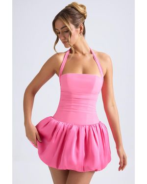 Oh Polly Halterneck Lace-Up Bubble Hem Corset Micro Mini Dress - Pink