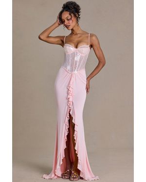 Oh Polly Embellished Lace Corset Gown - Pink