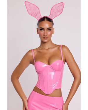 Oh Polly Vinyl Underwired Corset Crop Top - Pink