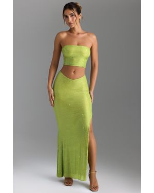 Oh Polly Embellished V-Waist Thigh-Split Maxi Skirt - Green