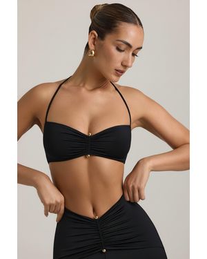 Oh Polly Slinky Jersey Hardware Detail Halterneck Bralette - Black
