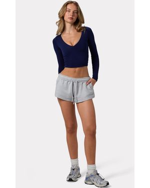 BO+TEE Ruched Long-Sleeve Crop Top - Blue