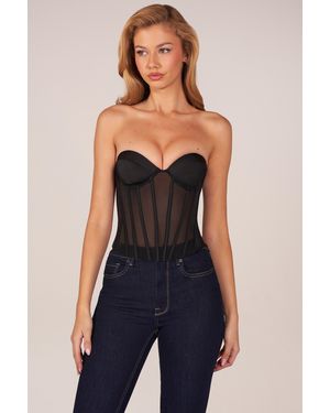 Oh Polly Bandeau Lace-Up Corset Top - Black