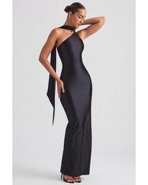 Oh Polly Asymmetric Scarf-Detail Maxi Dress - Black