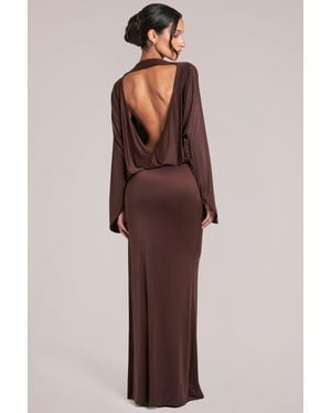 Oh Polly Long-Sleeve Draped Maxi Dress - Brown