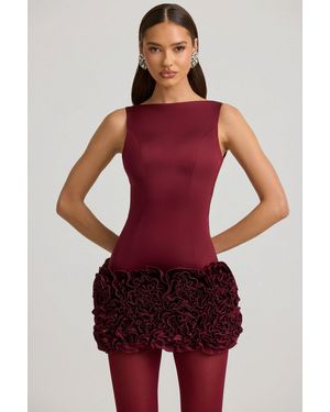 Oh Polly Satin Floral Appliqué Open-Back Mini Dress - Red
