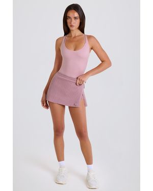 BO+TEE Ribbed Knit Tie Wrapover Skort - Pink