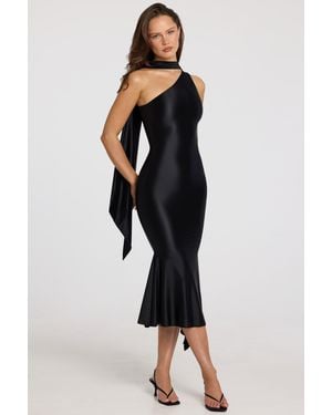 Oh Polly Asymmetric Scarf-Detail Midaxi Dress - Black