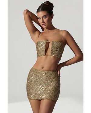 Oh Polly Embellished Cut-Out Crop Top - Metallic