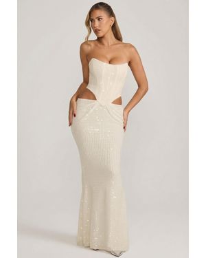 Oh Polly Embellished Cut-Out Draped Corset Gown - White