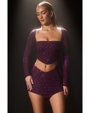 Oh Polly Embellished Asymmetric Mid-Rise Mini Skirt - Purple