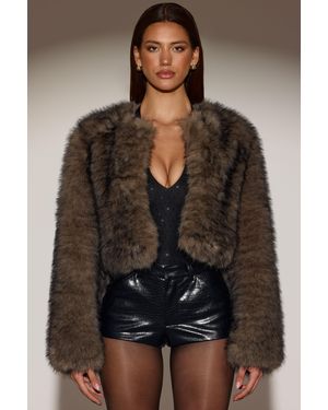 Oh Polly Cropped Faux-Fur Jacket - Brown