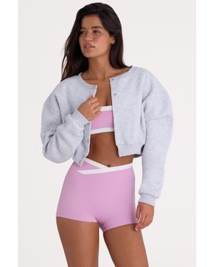 BO+TEE Brushed Jersey Button-Up Cropped Cardigan - Grey
