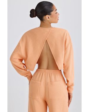 BO+TEE Textured Cotton Jersey Open-Back Cropped Sweatshirt - Orange