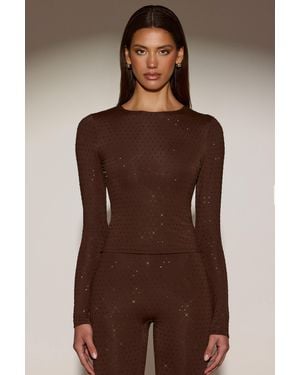 Oh Polly Embellished Crew-Neck Long-Sleeve Top - Brown